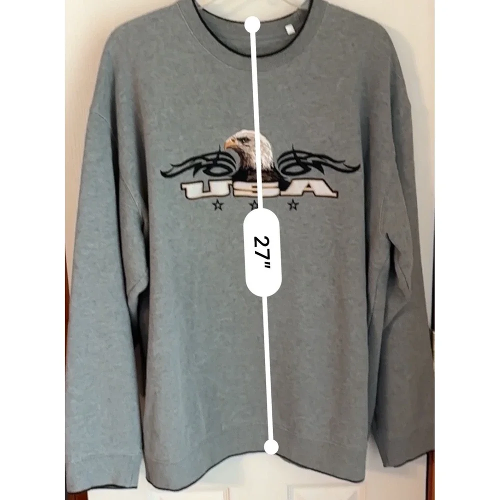 Croft &‎ Barrow Mens Gray USA Eagle Graphic Crew Neck Sweatshirt - Large
